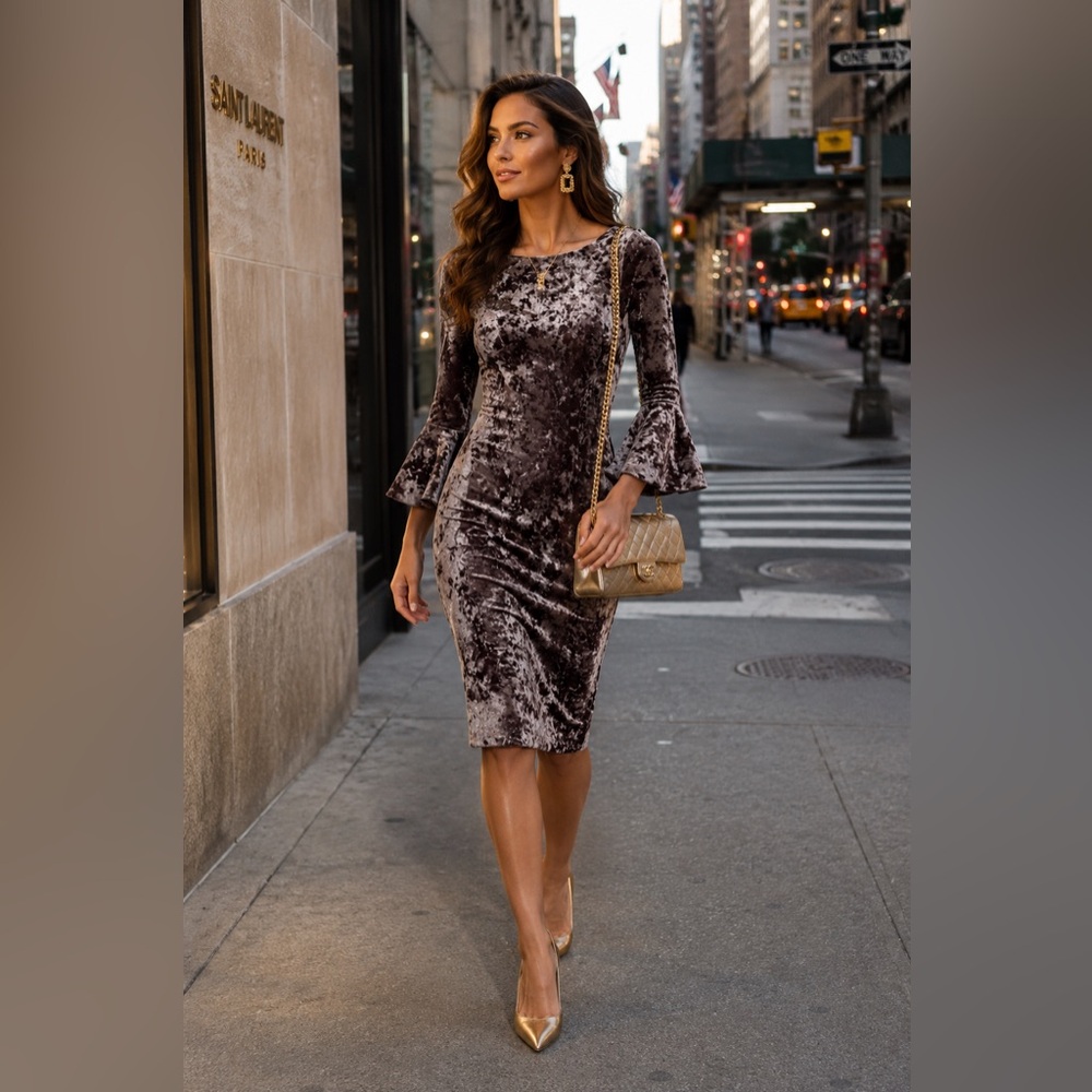 Calvin Klein Velvet Midi Dress in Brown Size 2